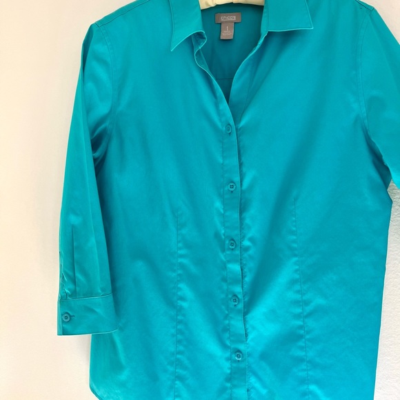 Chicos Turquoise Top sz 1 - Picture 3 of 6